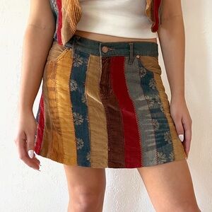 NWT Vintage Y2K Boho Patchwork Mini Denim Skirt sz S / M